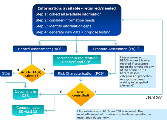 Figure 2: Overall process related to information requirements and chemicals safety assessment under REACH.