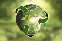 Earth wrapped in green recycling arrows